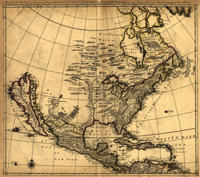 North America 1685, United States, Mexico, Cuba, New Spain, Mexico, Hudson Bay to South America, Caribbean Sea, Antique Historical Clip Art Map. Created Philip Lea 1683-1700, North America divided into its III principal parts. JPG Format